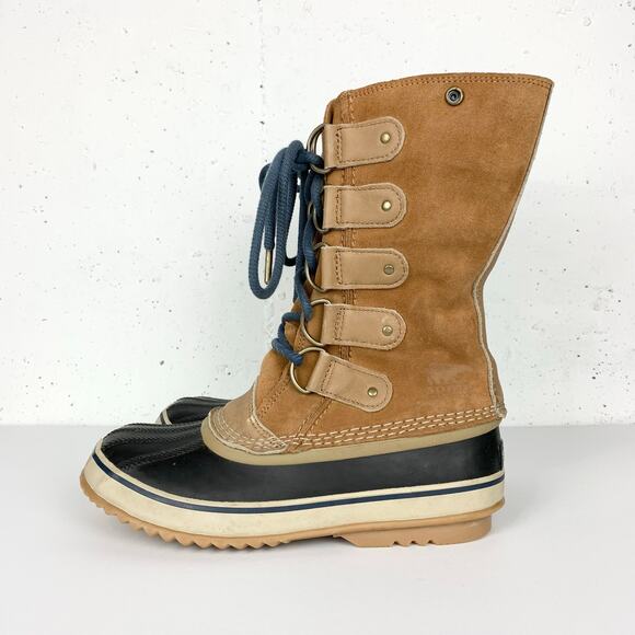 Sorel Joan of Arctic Suede Snow Boots Brown Tall Lace Up NO FELT LINER Size 8 - Picture 5 of 8